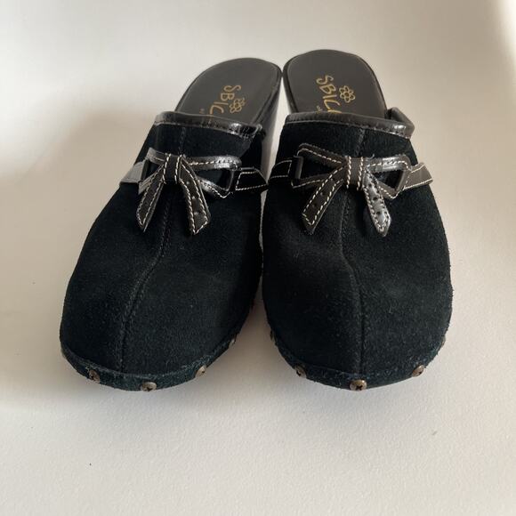Y2K VTG ? Sbicca of California Black Suede Bow Clogs Women’s 6.5 M - Picture 5 of 14